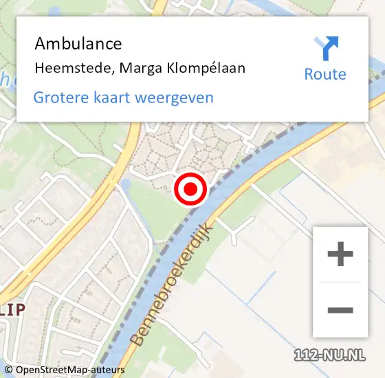 Locatie op kaart van de 112 melding: Ambulance Heemstede, Marga Klompélaan op 23 juni 2022 18:28