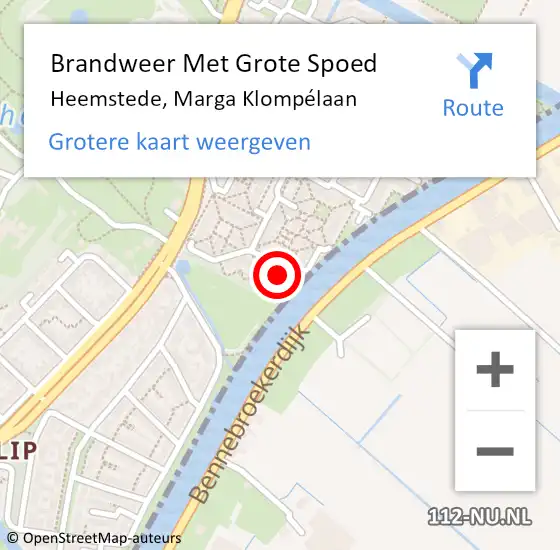 Locatie op kaart van de 112 melding: Brandweer Met Grote Spoed Naar Heemstede, Marga Klompélaan op 23 juni 2022 18:29