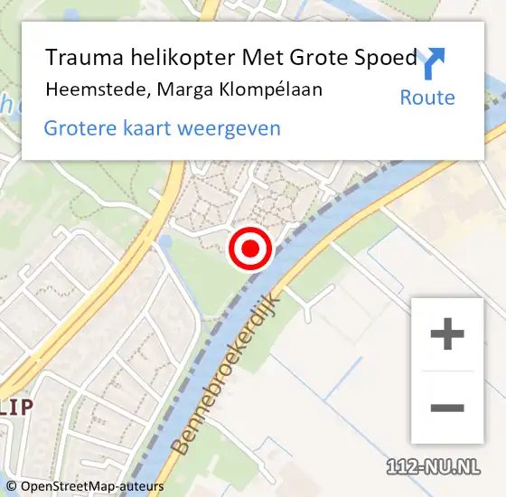 Locatie op kaart van de 112 melding: Trauma helikopter Met Grote Spoed Naar Heemstede, Marga Klompélaan op 23 juni 2022 18:30