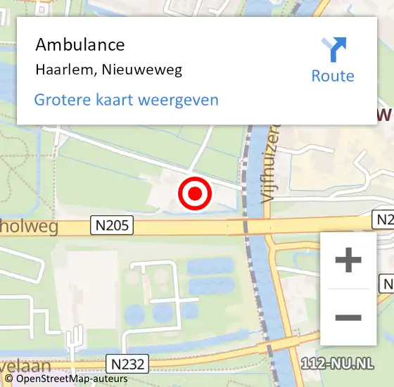 Locatie op kaart van de 112 melding: Ambulance Haarlem, Nieuweweg op 23 juni 2022 18:49