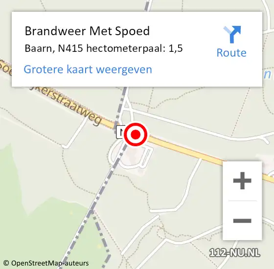 Locatie op kaart van de 112 melding: Brandweer Met Spoed Naar Baarn, N415 hectometerpaal: 1,5 op 23 juni 2022 18:57