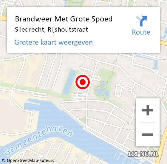 Locatie op kaart van de 112 melding: Brandweer Met Grote Spoed Naar Sliedrecht, Rijshoutstraat op 23 juni 2022 19:10