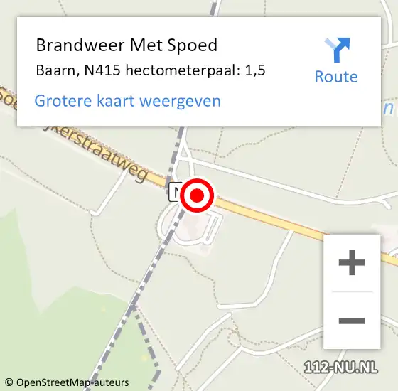 Locatie op kaart van de 112 melding: Brandweer Met Spoed Naar Baarn, N415 hectometerpaal: 1,5 op 23 juni 2022 19:15