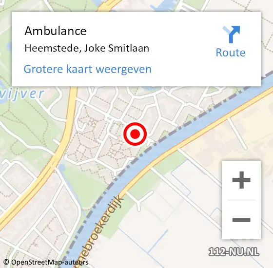 Locatie op kaart van de 112 melding: Ambulance Heemstede, Joke Smitlaan op 23 juni 2022 19:22