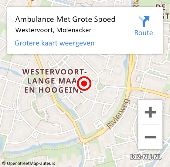 Locatie op kaart van de 112 melding: Ambulance Met Grote Spoed Naar Westervoort, Molenacker op 23 juni 2022 20:03