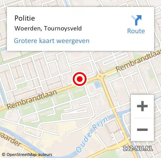 Locatie op kaart van de 112 melding: Politie Woerden, Tournoysveld op 23 juni 2022 20:55
