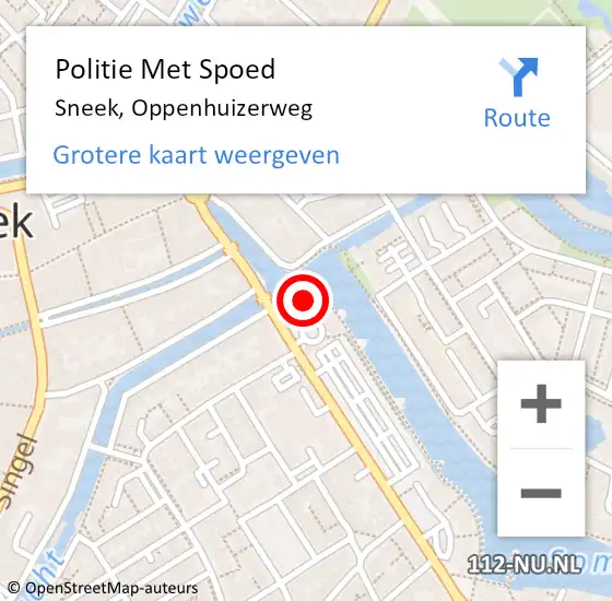 Locatie op kaart van de 112 melding: Politie Met Spoed Naar Sneek, Oppenhuizerweg op 23 juni 2022 22:02