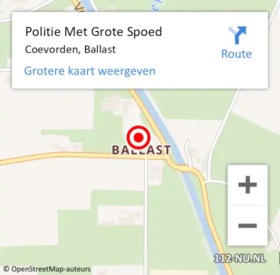 Locatie op kaart van de 112 melding: Politie Met Grote Spoed Naar Coevorden, Ballast op 23 juni 2022 22:24