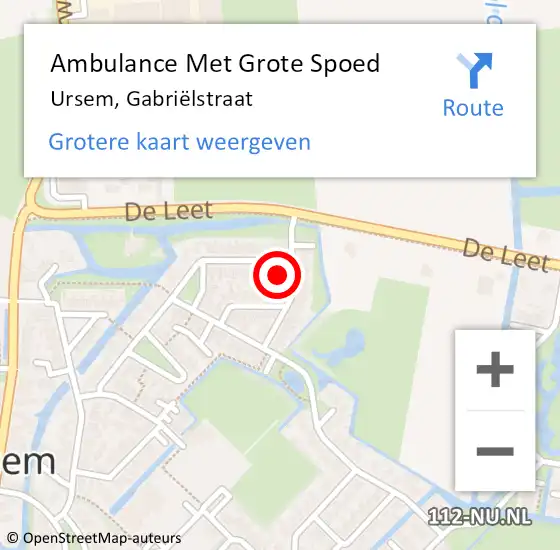 Locatie op kaart van de 112 melding: Ambulance Met Grote Spoed Naar Ursem, Gabriëlstraat op 23 juni 2022 22:49