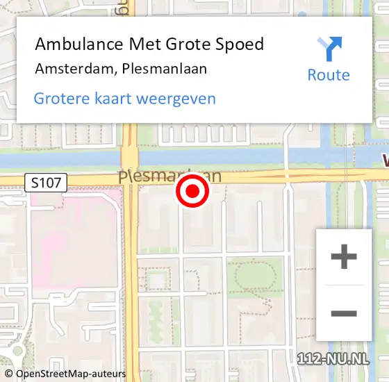 Locatie op kaart van de 112 melding: Ambulance Met Grote Spoed Naar Amsterdam, Plesmanlaan op 23 juni 2022 23:11