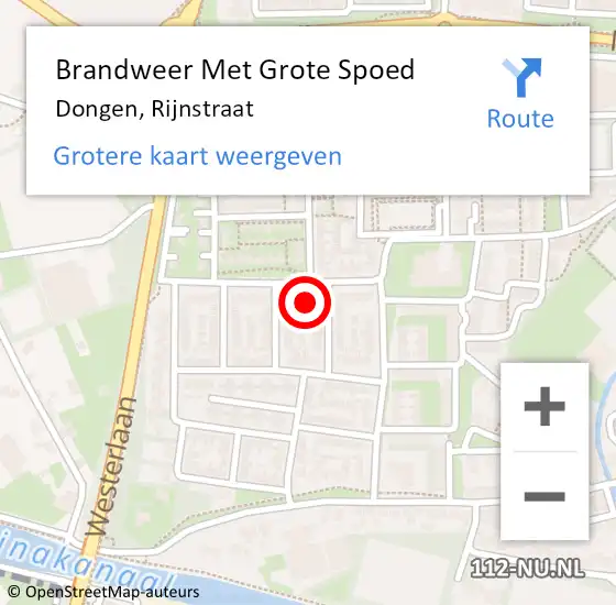Locatie op kaart van de 112 melding: Brandweer Met Grote Spoed Naar Dongen, Rijnstraat op 23 juni 2022 23:30