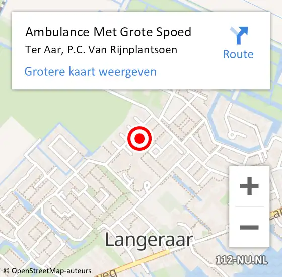 Locatie op kaart van de 112 melding: Ambulance Met Grote Spoed Naar Ter Aar, P.C. Van Rijnplantsoen op 21 juli 2014 09:02