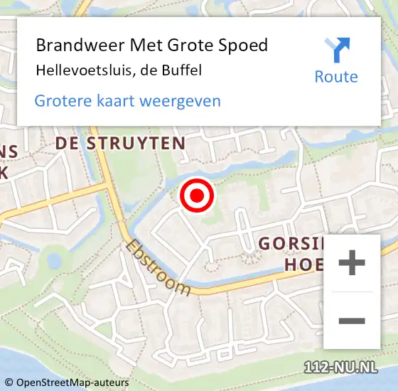 Locatie op kaart van de 112 melding: Brandweer Met Grote Spoed Naar Hellevoetsluis, de Buffel op 24 juni 2022 00:09