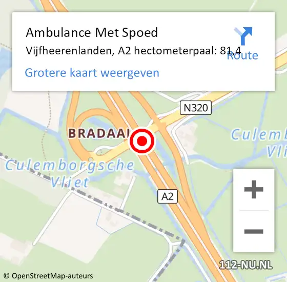 Locatie op kaart van de 112 melding: Ambulance Met Spoed Naar Vijfheerenlanden, A2 hectometerpaal: 81,4 op 24 juni 2022 00:55