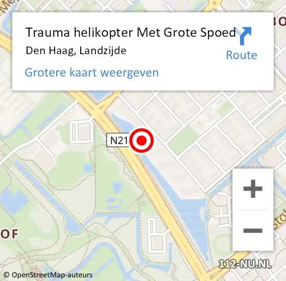 Locatie op kaart van de 112 melding: Trauma helikopter Met Grote Spoed Naar Den Haag, Landzijde op 24 juni 2022 01:02