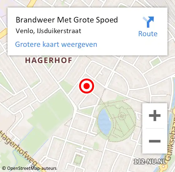 Locatie op kaart van de 112 melding: Brandweer Met Grote Spoed Naar Venlo, IJsduikerstraat op 24 juni 2022 01:05