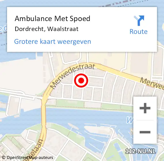 Locatie op kaart van de 112 melding: Ambulance Met Spoed Naar Dordrecht, Waalstraat op 24 juni 2022 01:21