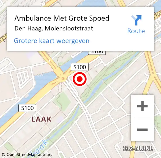 Locatie op kaart van de 112 melding: Ambulance Met Grote Spoed Naar Den Haag, Molenslootstraat op 24 juni 2022 01:26