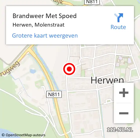 Locatie op kaart van de 112 melding: Brandweer Met Spoed Naar Herwen, Molenstraat op 24 juni 2022 01:49