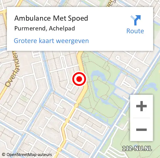 Locatie op kaart van de 112 melding: Ambulance Met Spoed Naar Purmerend, Achelpad op 24 juni 2022 02:15