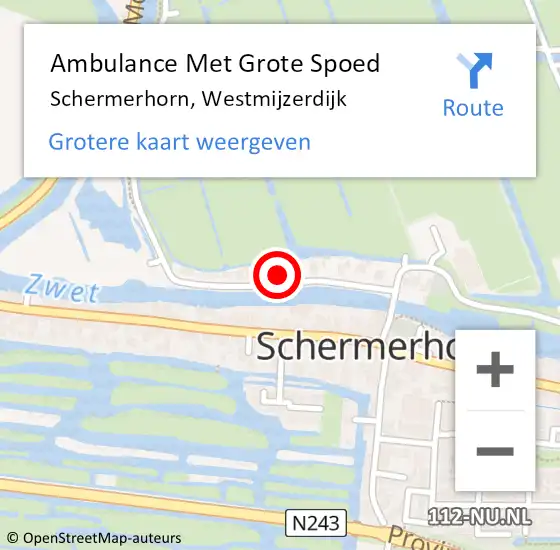 Locatie op kaart van de 112 melding: Ambulance Met Grote Spoed Naar Schermerhorn, Westmijzerdijk op 21 juli 2014 09:06