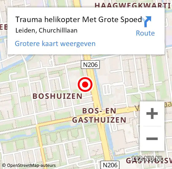 Locatie op kaart van de 112 melding: Trauma helikopter Met Grote Spoed Naar Leiden, Churchilllaan op 24 juni 2022 03:23