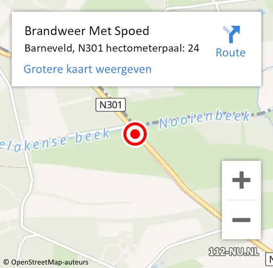 Locatie op kaart van de 112 melding: Brandweer Met Spoed Naar Barneveld, N301 hectometerpaal: 24 op 24 juni 2022 04:05