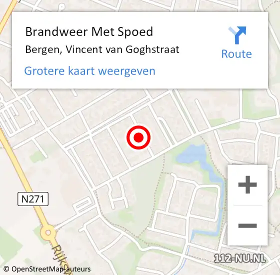 Locatie op kaart van de 112 melding: Brandweer Met Spoed Naar Bergen, Vincent van Goghstraat op 24 juni 2022 04:21