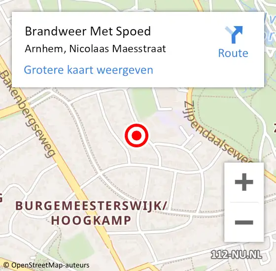 Locatie op kaart van de 112 melding: Brandweer Met Spoed Naar Arnhem, Nicolaas Maesstraat op 24 juni 2022 04:59