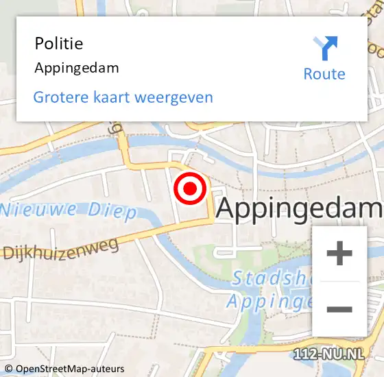 Locatie op kaart van de 112 melding: Politie Appingedam op 24 juni 2022 05:37