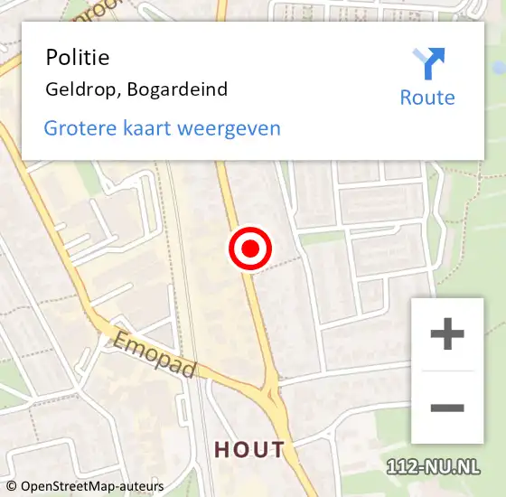 Locatie op kaart van de 112 melding: Politie Geldrop, Bogardeind op 24 juni 2022 05:39