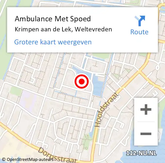 Locatie op kaart van de 112 melding: Ambulance Met Spoed Naar Krimpen aan de Lek, Weltevreden op 24 juni 2022 06:07