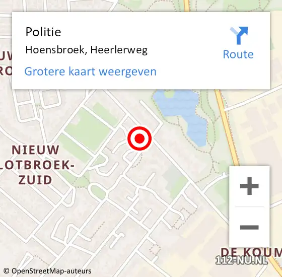 Locatie op kaart van de 112 melding: Politie Hoensbroek, Heerlerweg op 24 juni 2022 07:56