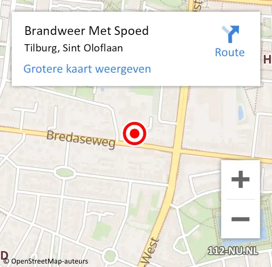 Locatie op kaart van de 112 melding: Brandweer Met Spoed Naar Tilburg, Sint Oloflaan op 24 juni 2022 08:08