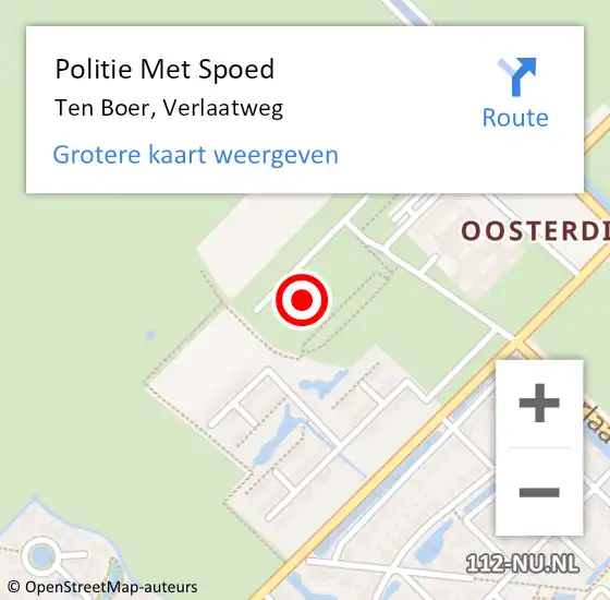 Locatie op kaart van de 112 melding: Politie Met Spoed Naar Ten Boer, Verlaatweg op 24 juni 2022 08:11