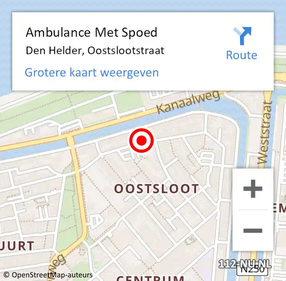Locatie op kaart van de 112 melding: Ambulance Met Spoed Naar Den Helder, Oostslootstraat op 24 juni 2022 08:12
