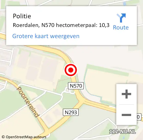 Locatie op kaart van de 112 melding: Politie Roerdalen, N570 hectometerpaal: 10,3 op 24 juni 2022 08:24