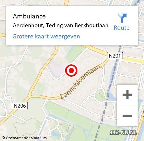 Locatie op kaart van de 112 melding: Ambulance Aerdenhout, Teding van Berkhoutlaan op 24 juni 2022 08:32