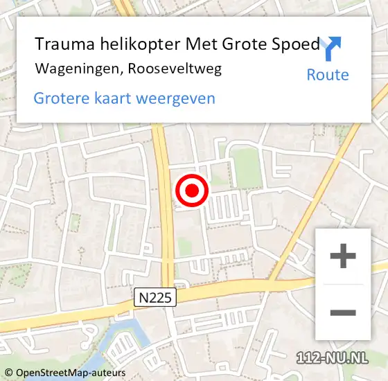 Locatie op kaart van de 112 melding: Trauma helikopter Met Grote Spoed Naar Wageningen, Rooseveltweg op 24 juni 2022 08:35