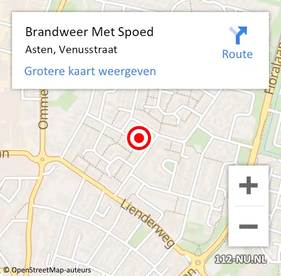 Locatie op kaart van de 112 melding: Brandweer Met Spoed Naar Asten, Venusstraat op 24 juni 2022 08:40