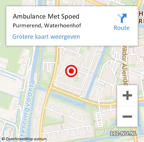 Locatie op kaart van de 112 melding: Ambulance Met Spoed Naar Purmerend, Waterhoenhof op 24 juni 2022 08:48