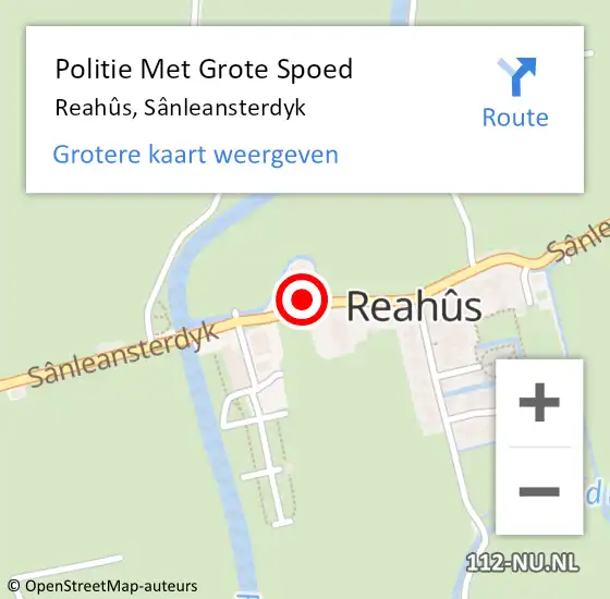 Locatie op kaart van de 112 melding: Politie Met Grote Spoed Naar Reahûs, Sânleansterdyk op 24 juni 2022 08:49