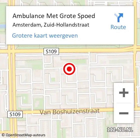 Locatie op kaart van de 112 melding: Ambulance Met Grote Spoed Naar Amsterdam, Zuid-Hollandstraat op 24 juni 2022 09:09