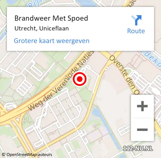 Locatie op kaart van de 112 melding: Brandweer Met Spoed Naar Utrecht, Uniceflaan op 24 juni 2022 09:10
