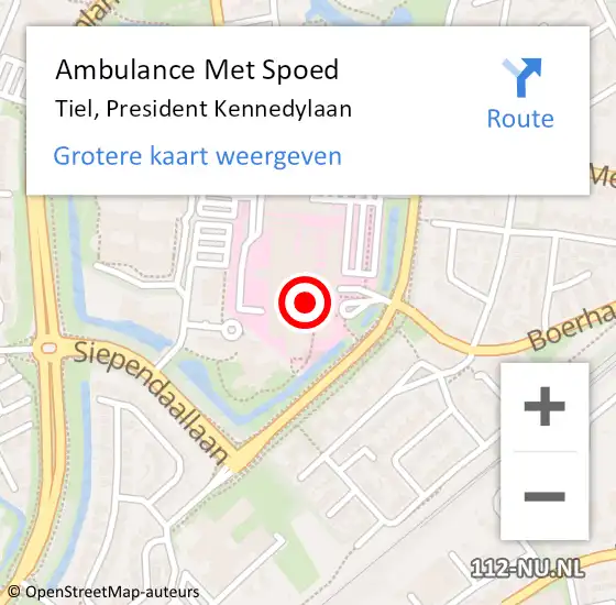 Locatie op kaart van de 112 melding: Ambulance Met Spoed Naar Tiel, President Kennedylaan op 24 juni 2022 09:21