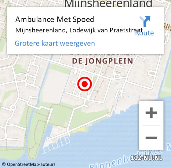 Locatie op kaart van de 112 melding: Ambulance Met Spoed Naar Mijnsheerenland, Lodewijk van Praetstraat op 24 juni 2022 09:27