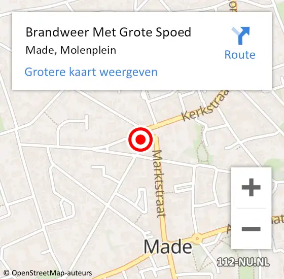 Locatie op kaart van de 112 melding: Brandweer Met Grote Spoed Naar Made, Molenplein op 24 juni 2022 09:35