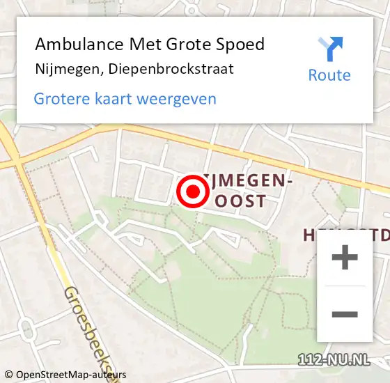 Locatie op kaart van de 112 melding: Ambulance Met Grote Spoed Naar Nijmegen, Diepenbrockstraat op 24 juni 2022 09:47