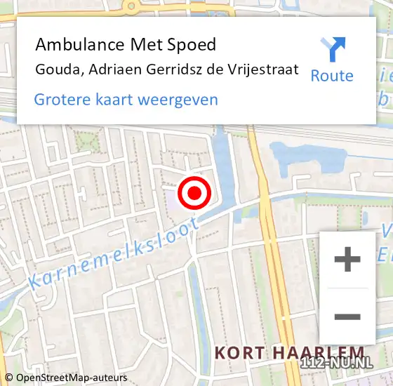 Locatie op kaart van de 112 melding: Ambulance Met Spoed Naar Gouda, Adriaen Gerridsz de Vrijestraat op 24 juni 2022 09:53