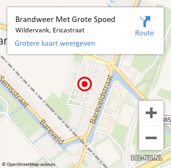 Locatie op kaart van de 112 melding: Brandweer Met Grote Spoed Naar Wildervank, Ericastraat op 24 juni 2022 10:02